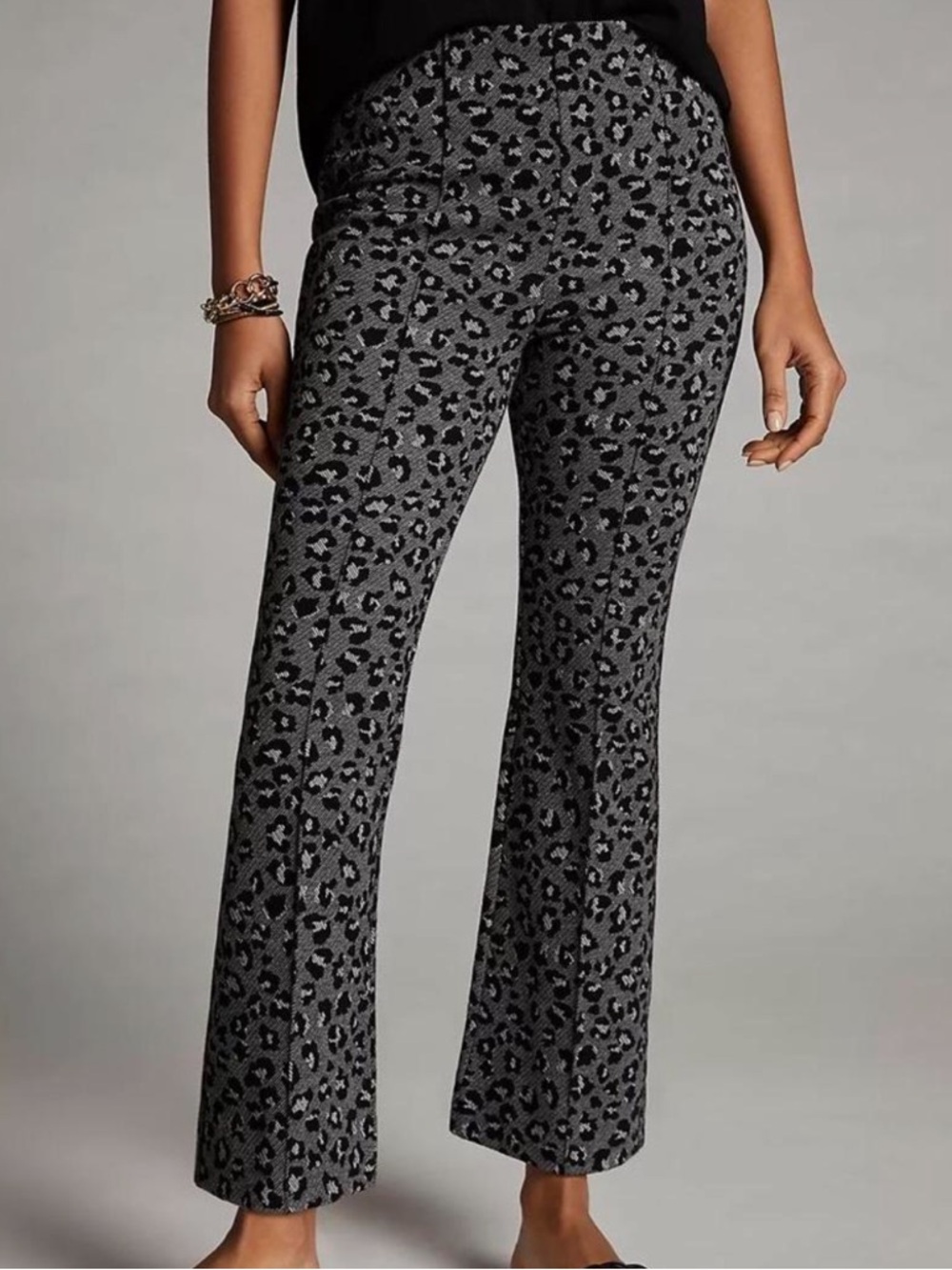 Maeve Anthropologie Leopard Print Knit Pants Gray‎ Black Pull-On Size Small